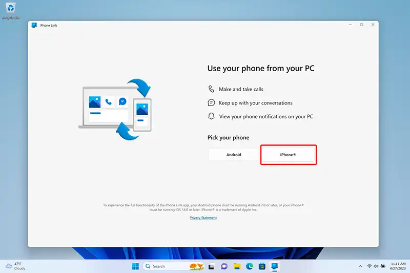 How to link an iPhone with Windows 11